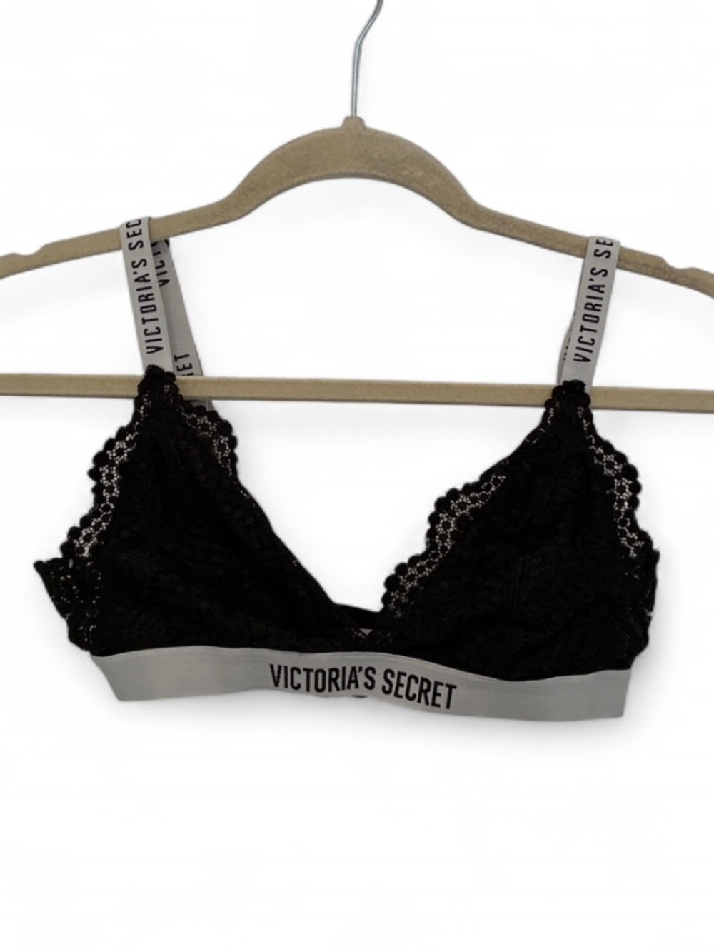 Victoria's Secret Black Lace Bralette with White Logo Band